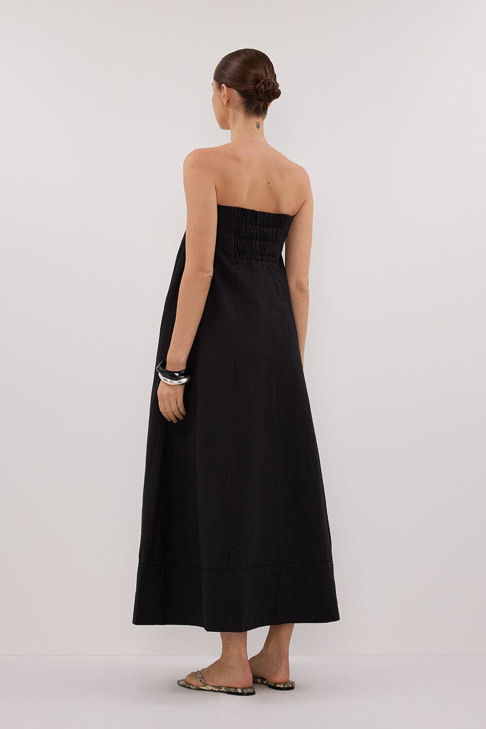 MORGAN BLACK STRAPLESS MIDI DRESS Clothing DISSH Boutiques 