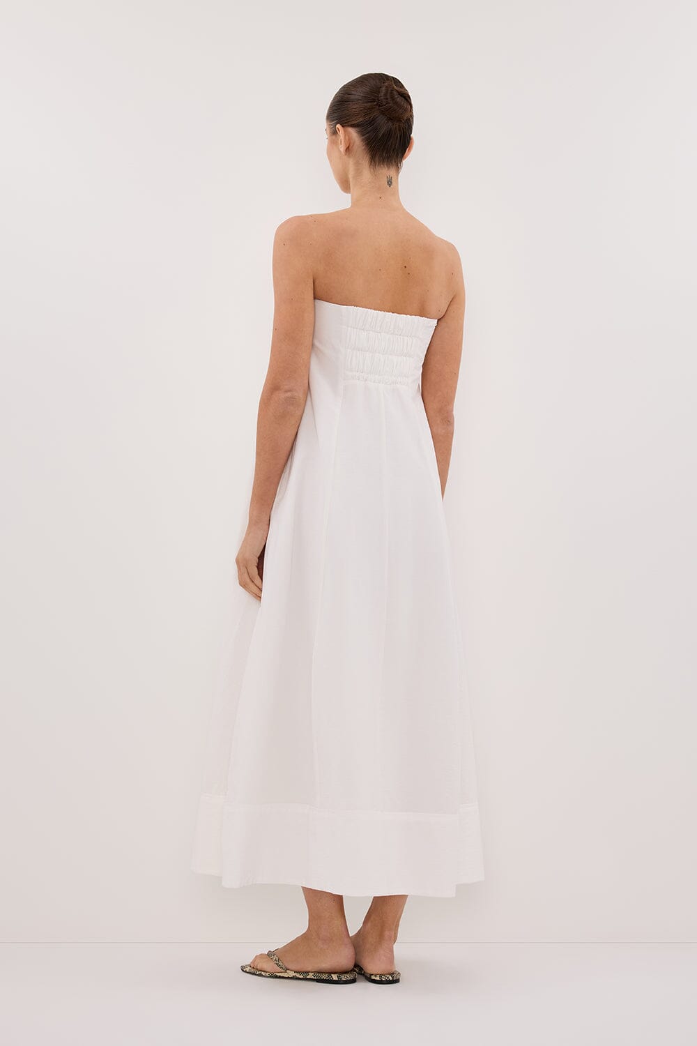 MORGAN WHITE STRAPLESS MIDI DRESS Clothing DISSH Boutiques 
