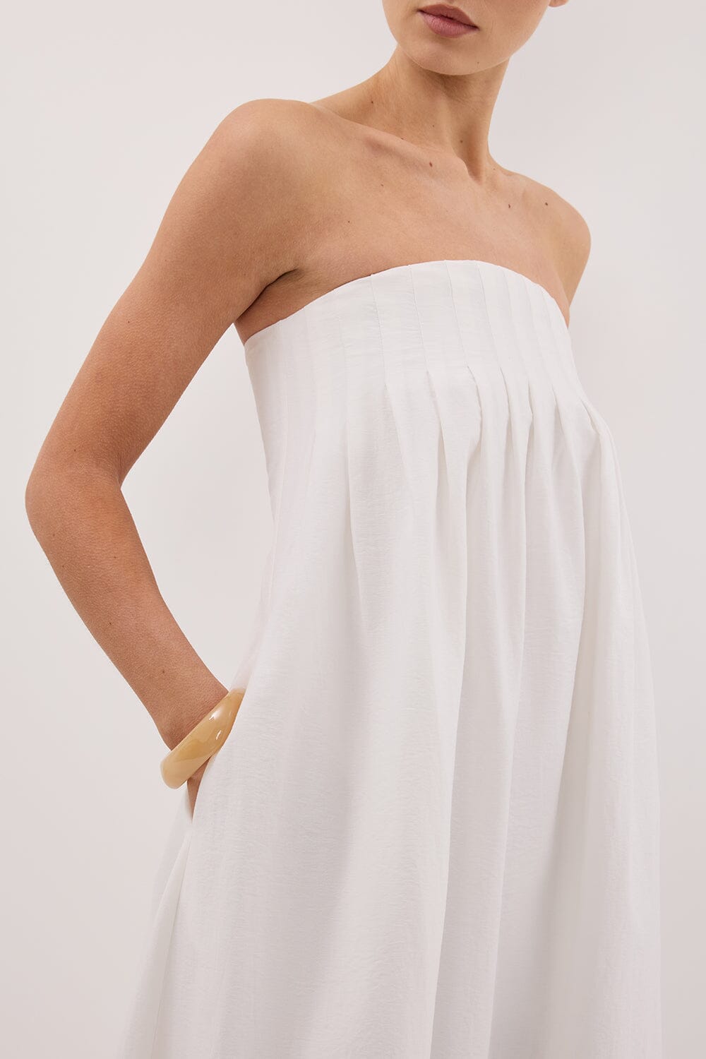 MORGAN WHITE STRAPLESS MIDI DRESS Clothing DISSH Boutiques 