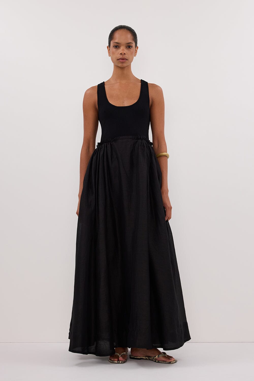 APRIL BLACK KNIT/RAMIE MIDI DRESS Clothing DISSH Boutiques 6 BLACK 