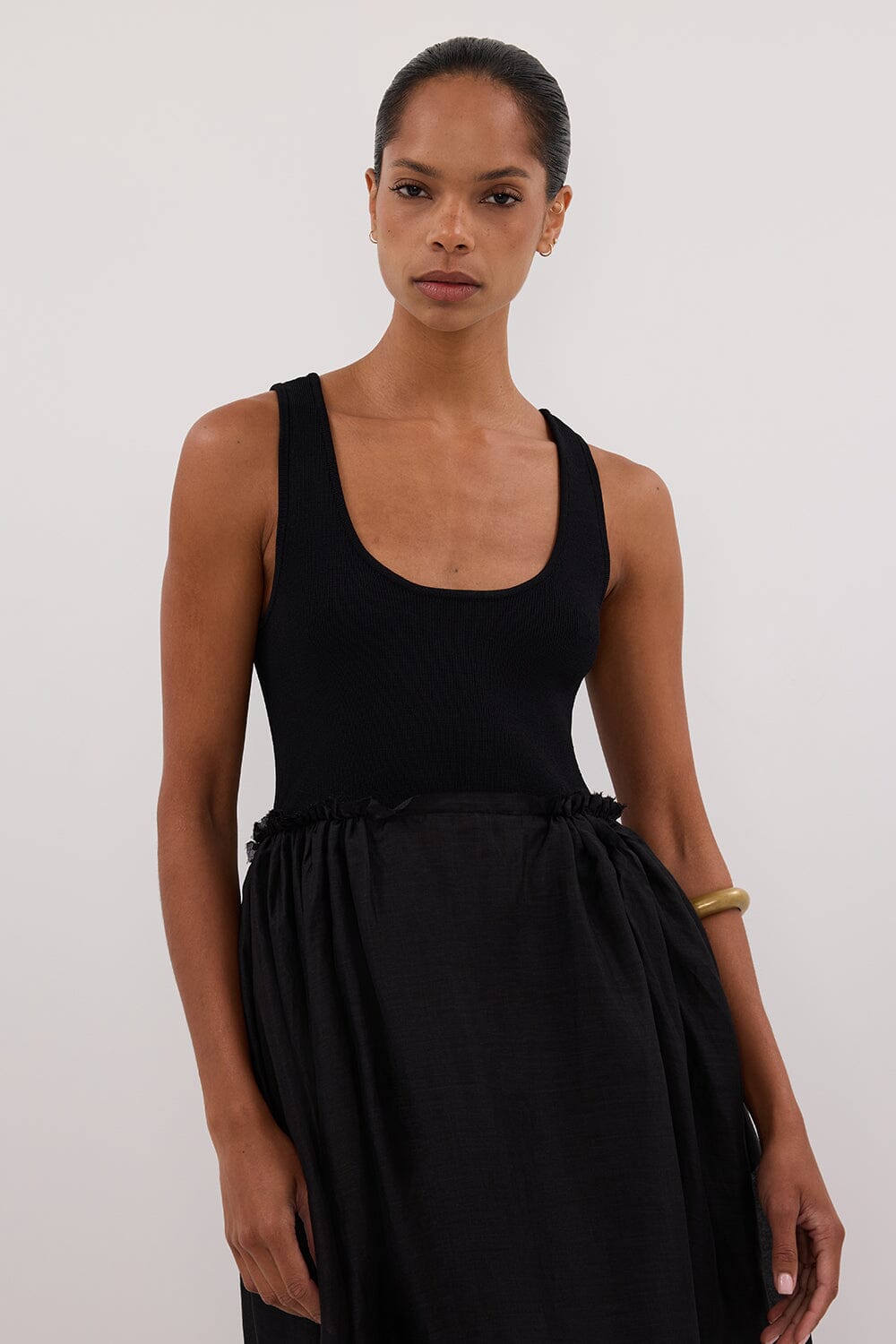 APRIL BLACK KNIT/RAMIE MIDI DRESS Clothing DISSH Boutiques 