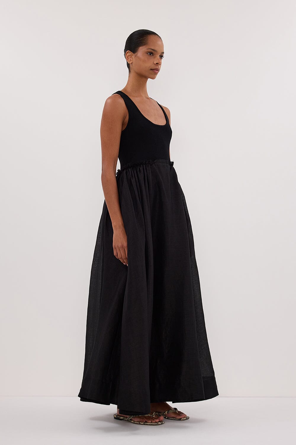 APRIL BLACK KNIT/RAMIE MIDI DRESS Clothing DISSH Boutiques 
