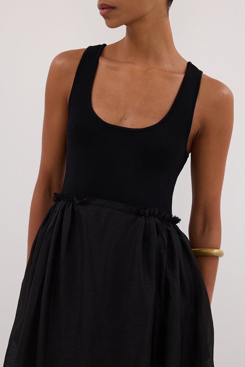 APRIL BLACK KNIT/RAMIE MIDI DRESS Clothing DISSH Boutiques 