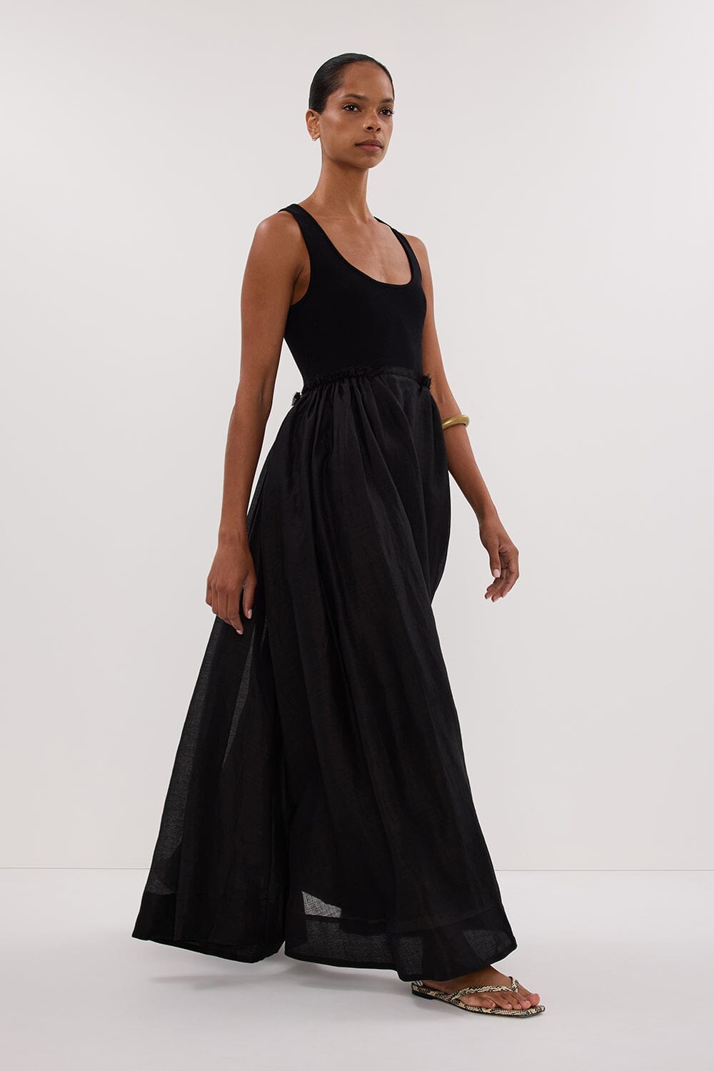 APRIL BLACK KNIT/RAMIE MIDI DRESS Clothing DISSH Boutiques 