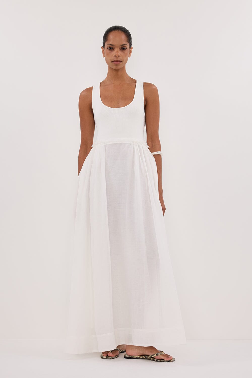APRIL WHITE KNIT/RAMIE MIDI DRESS Clothing DISSH Boutiques 6 WHITE 