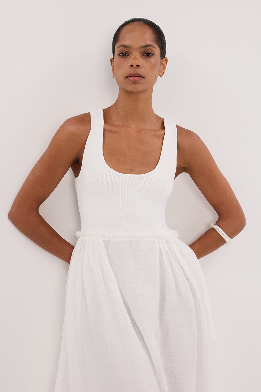 APRIL WHITE KNIT/RAMIE MIDI DRESS Clothing DISSH Boutiques 