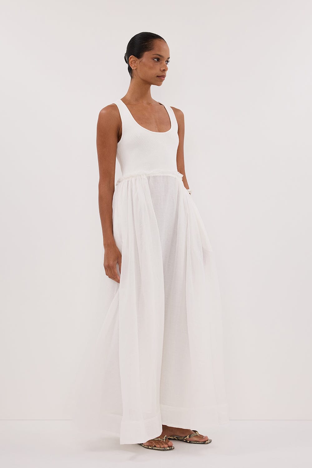 APRIL WHITE KNIT/RAMIE MIDI DRESS Clothing DISSH Boutiques 