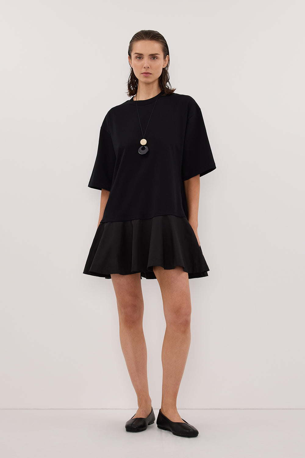 NOAH BLACK SHORT SLEEVE RUFFLE MINI DRESS Clothing DISSH Boutiques XS BLACK 