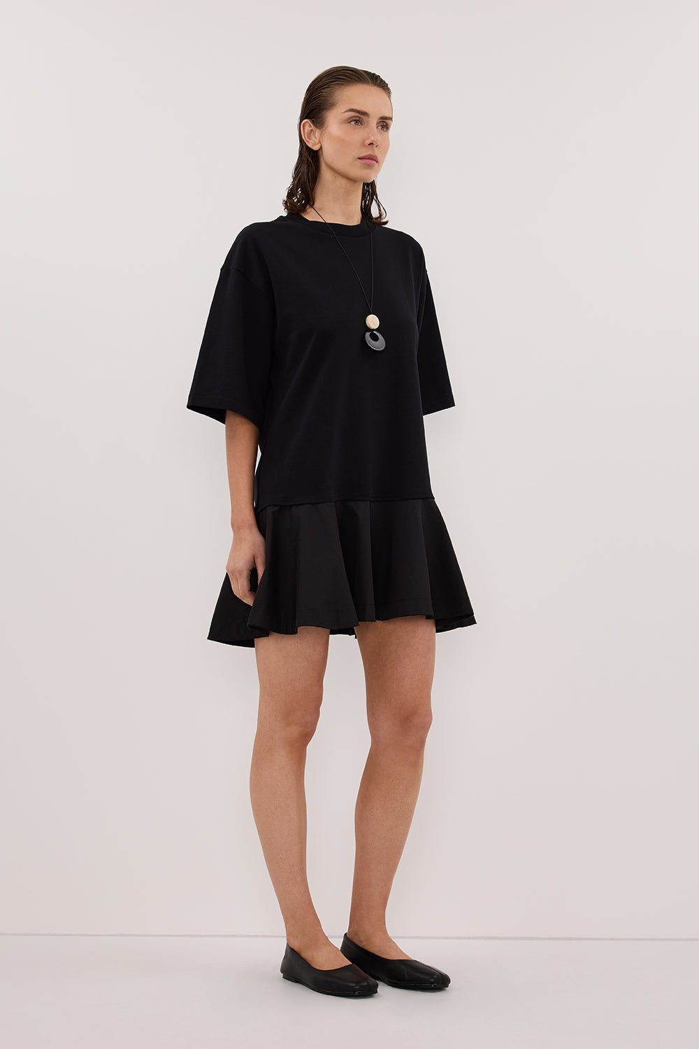 NOAH BLACK SHORT SLEEVE RUFFLE MINI DRESS Clothing DISSH Boutiques 