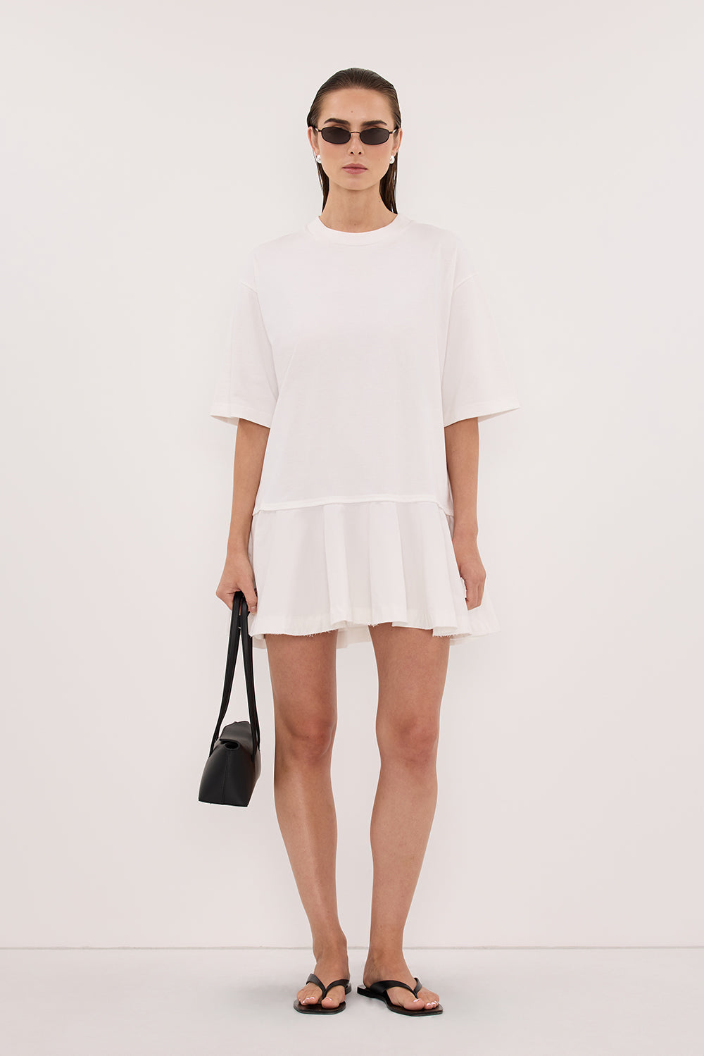 NOAH WHITE SHORT SLEEVE RUFFLE MINI DRESS Clothing DISSH Boutiques XS WHITE 