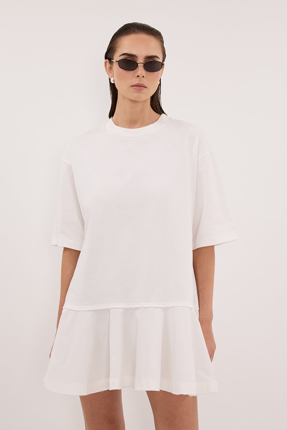 NOAH WHITE SHORT SLEEVE RUFFLE MINI DRESS Clothing DISSH Boutiques 
