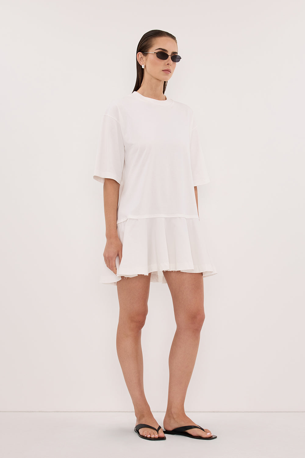 NOAH WHITE SHORT SLEEVE RUFFLE MINI DRESS Clothing DISSH Boutiques 