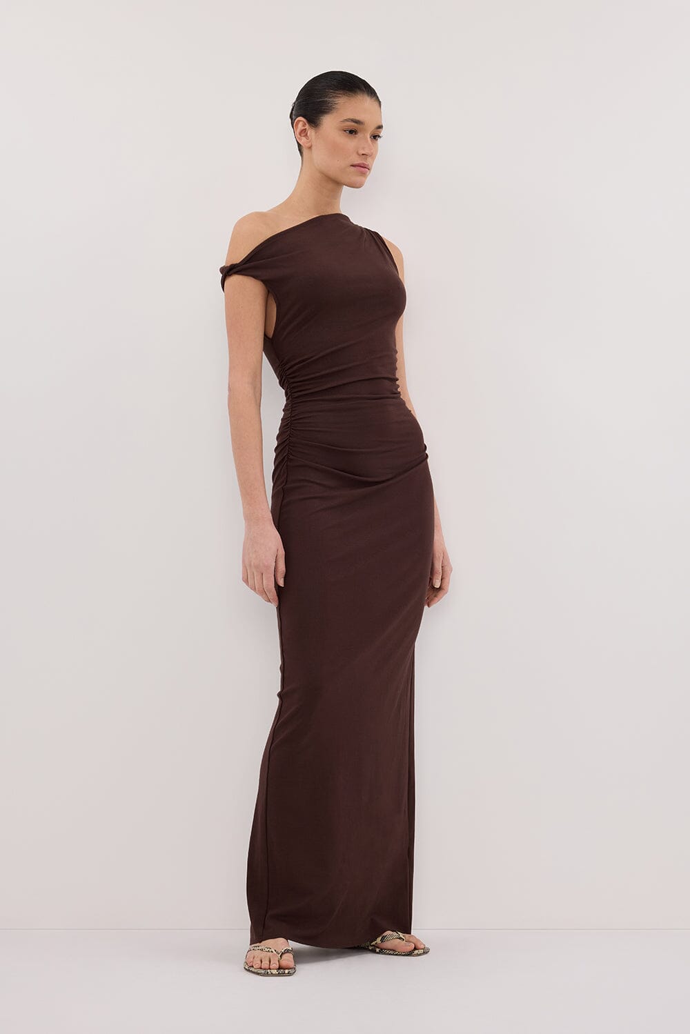 INEZ CHOC ASYM KNIT MIDI DRESS Clothing DISSH Boutiques 