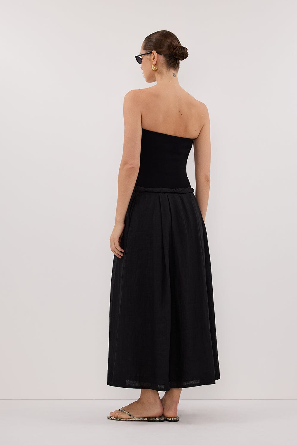 COCO BLACK STRAPLESS HYBRID MIDI DRESS Clothing DISSH Boutiques 