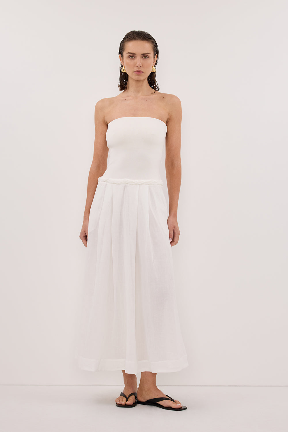 COCO WHITE HYRBID MIDI DRESS Clothing DISSH Boutiques XS WHITE 