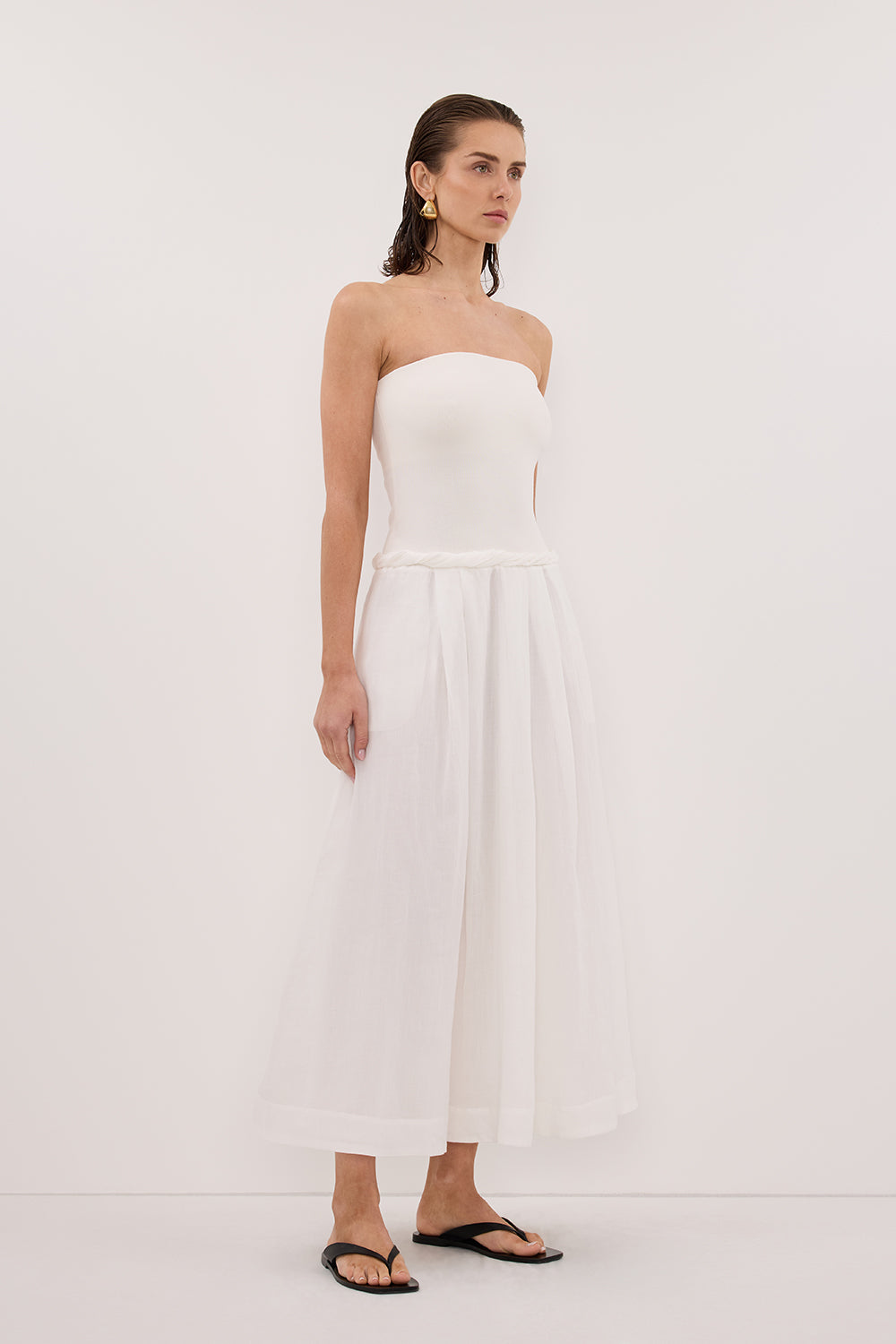 COCO WHITE HYRBID MIDI DRESS Clothing DISSH Boutiques 