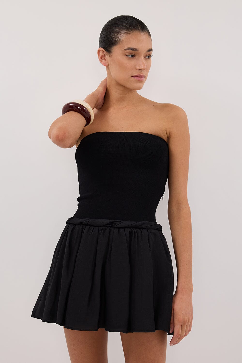 COCO BLACK HYBRID MINI DRESS Clothing DISSH Boutiques 