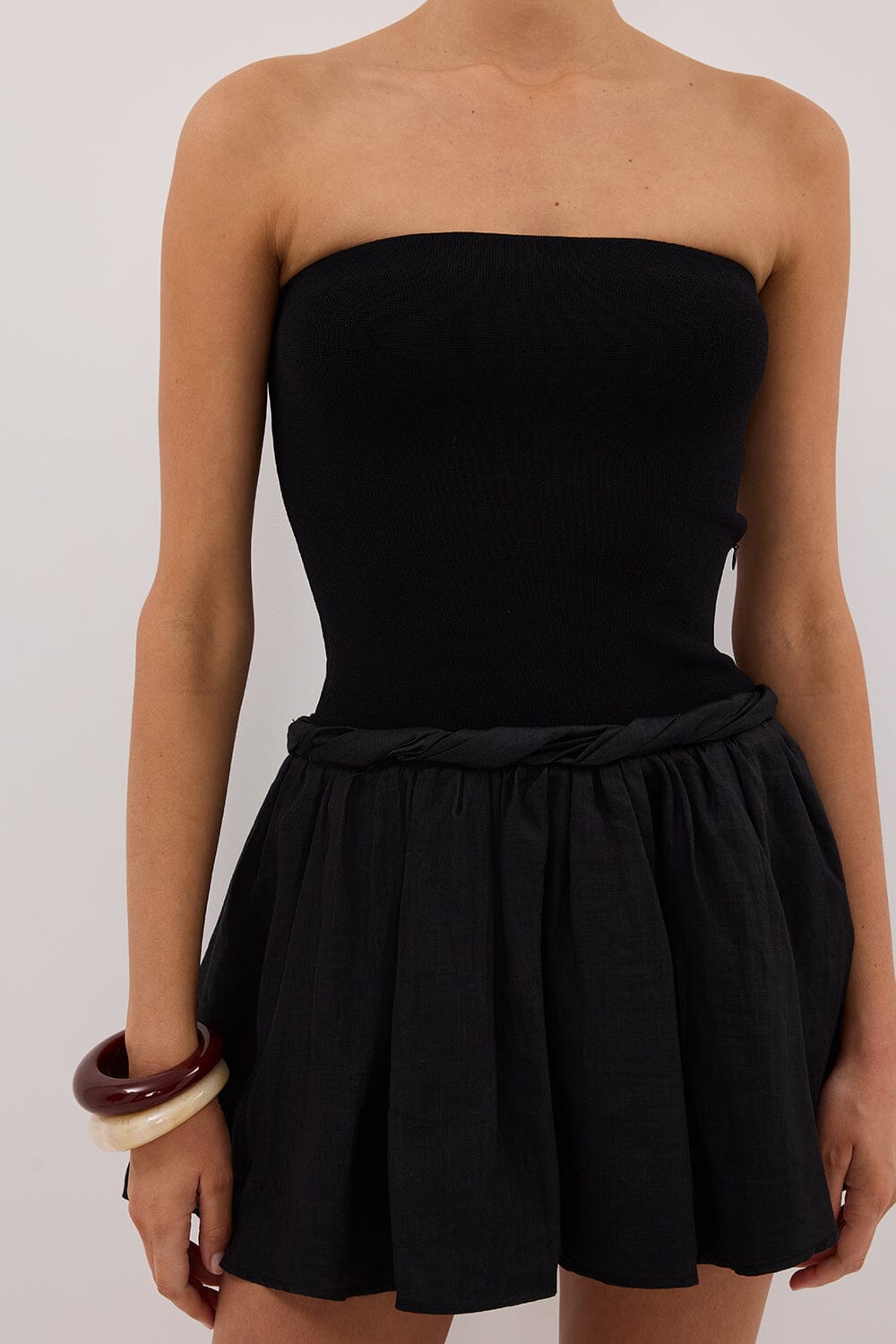COCO BLACK HYBRID MINI DRESS Clothing DISSH Boutiques 