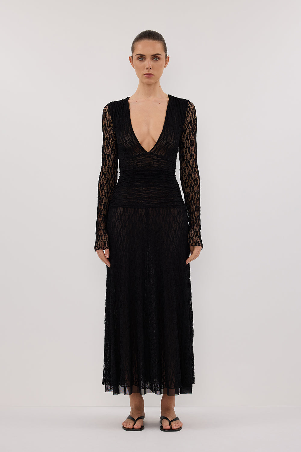 LIZZIE BLACK LACE LONG SLEEVE MAXI DRESS Clothing DISSH Boutiques L BLACK 
