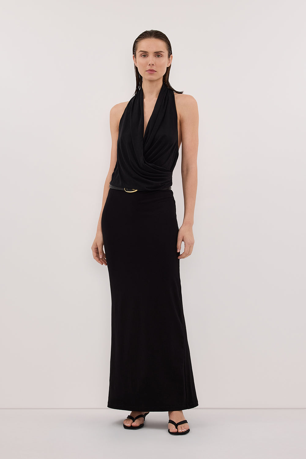 FELICITY BLACK SLEEVELESS HALTER MIDI DRESS Clothing DISSH Boutiques XS BLACK 