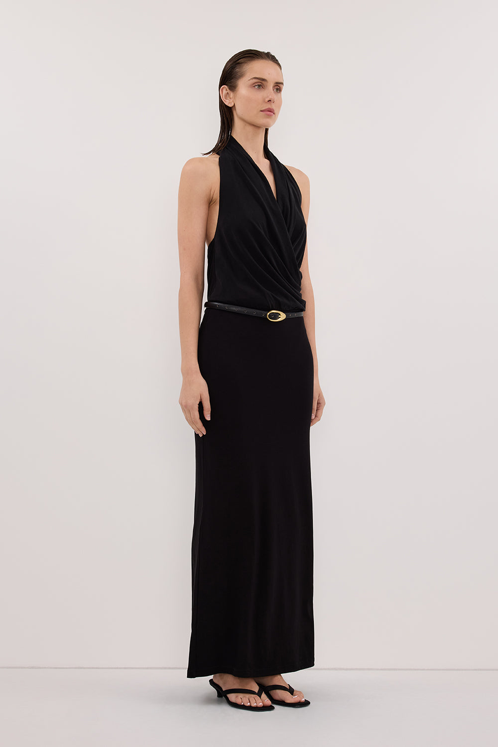 FELICITY BLACK SLEEVELESS HALTER MIDI DRESS Clothing DISSH Boutiques 