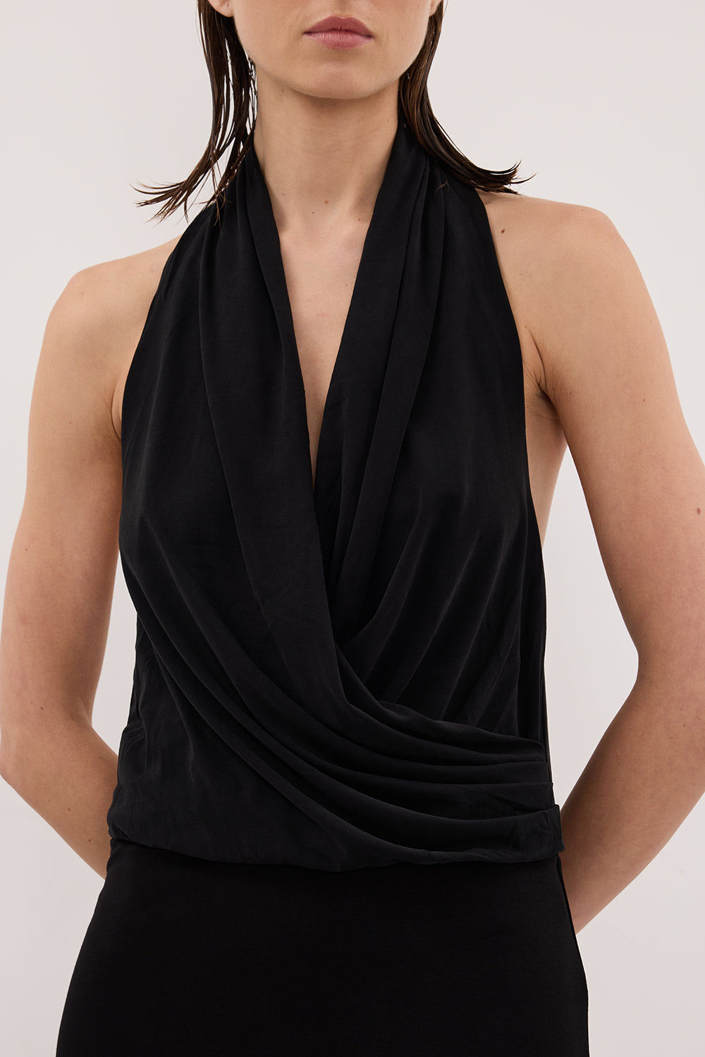 FELICITY BLACK SLEEVELESS HALTER MIDI DRESS Clothing DISSH Boutiques 