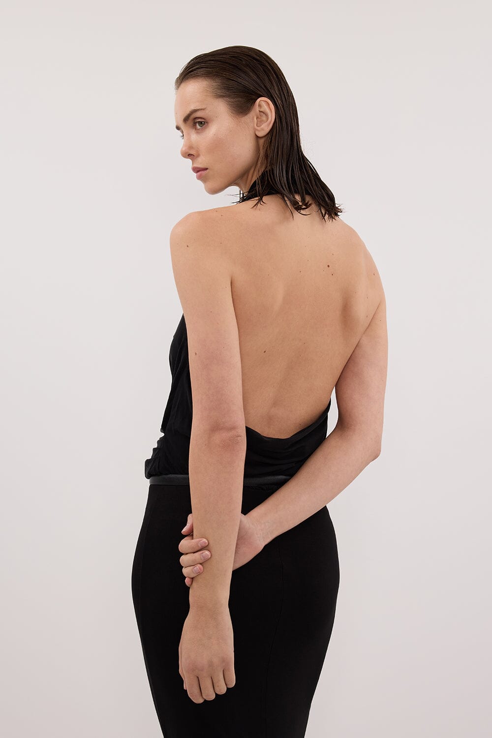 FELICITY BLACK SLEEVELESS HALTER MIDI DRESS Clothing DISSH Boutiques 