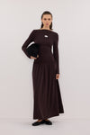 MEG BURNT CHOC LONG SLEEVE KNIT MIDI DRESS