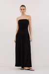 SHARI BLACK STRAPLESS BANDEAU MIDI DRESS