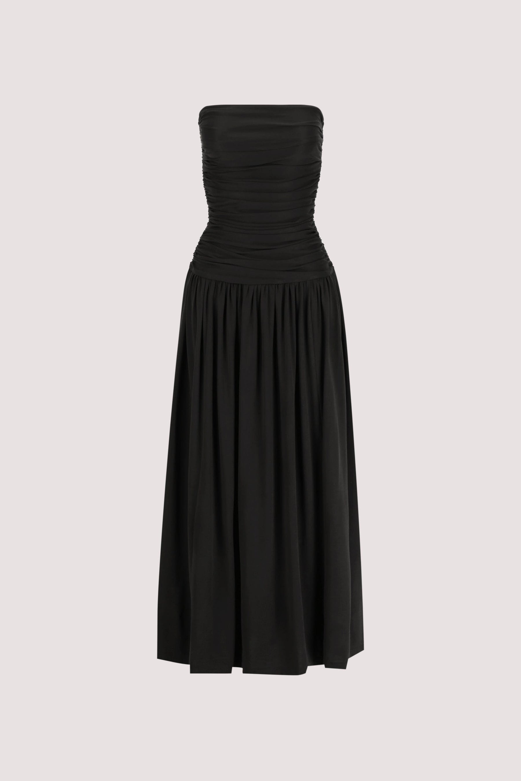 SHARI BLACK STRAPLESS BANDEAU MIDI DRESS Clothing DISSH Boutiques 