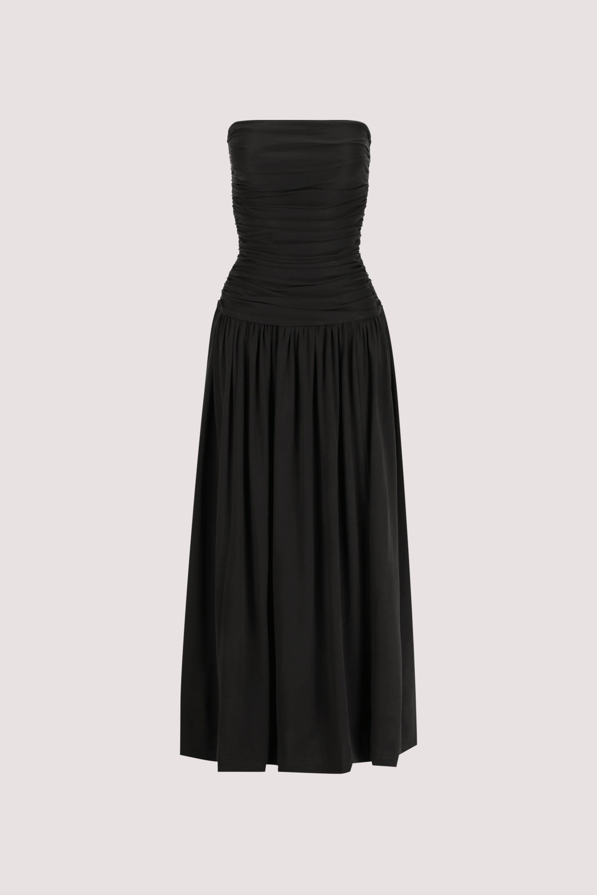 SHARI BLACK STRAPLESS BANDEAU MIDI DRESS Clothing DISSH Boutiques 
