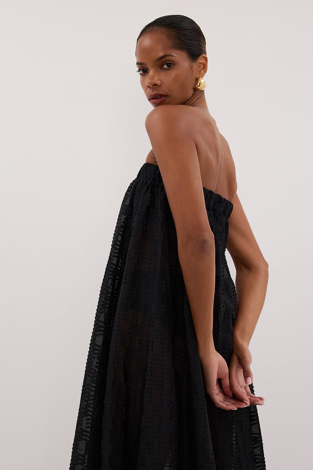 ELBA BLACK SHEER STRAPLESS DRESS Clothing DISSH Boutiques 