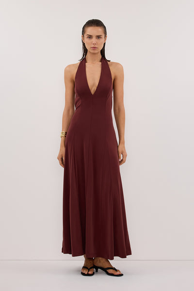 Stas wearing LYNN SAHARA HALTER MIDI DRESS