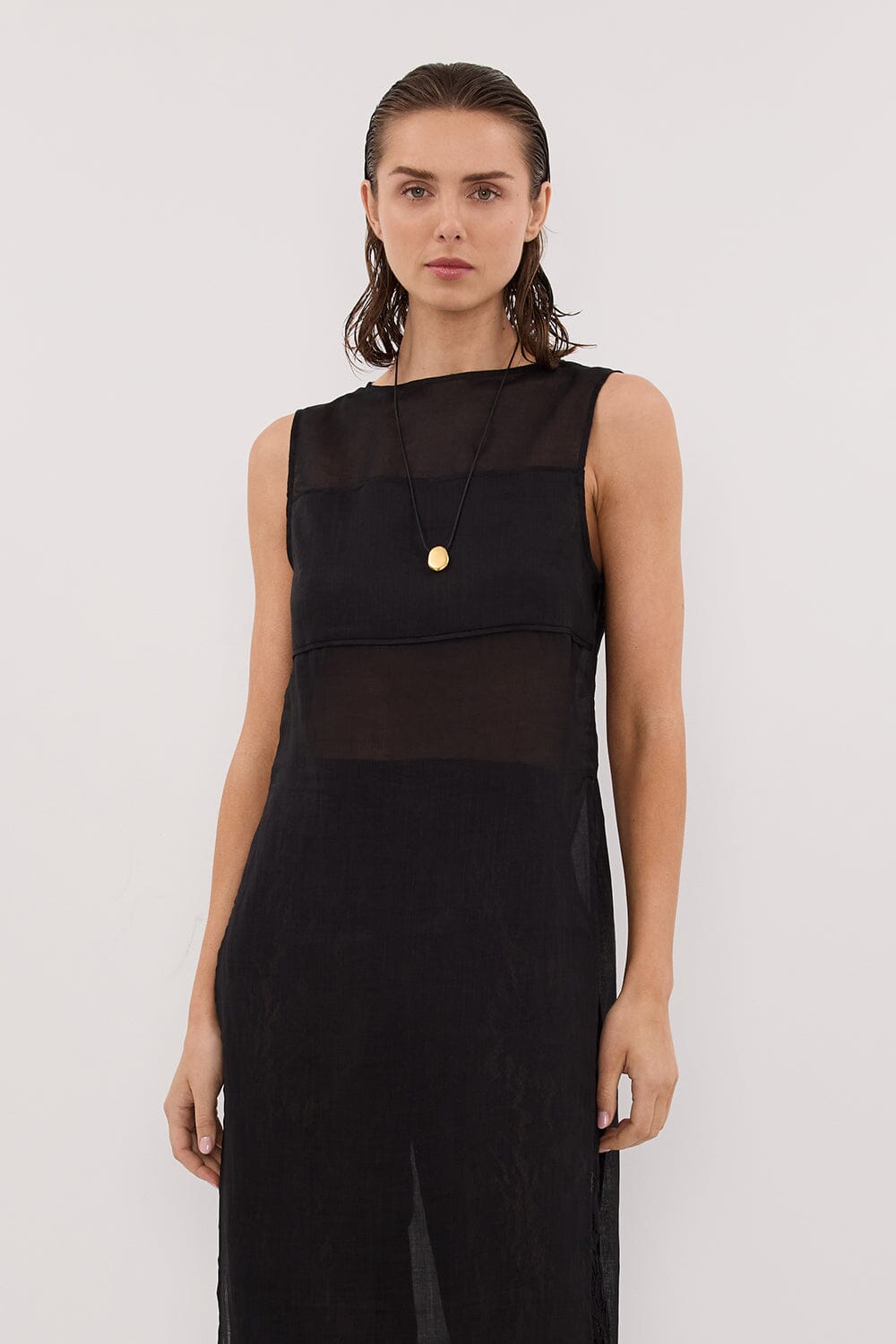 KAI BLACK SLEEVELESS RAMIE TUNIC TOP