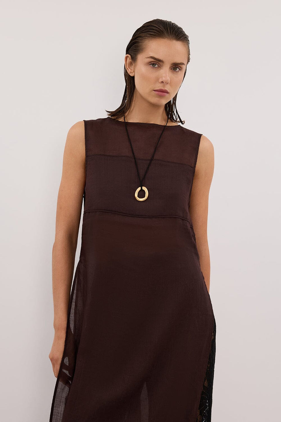 KAI BURNT CHOC SLEEVELESS RAMIE TUNIC TOP Clothing DISSH Boutiques 