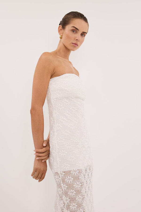 AGNES WHITE CROCHET STRAPLESS DRESS