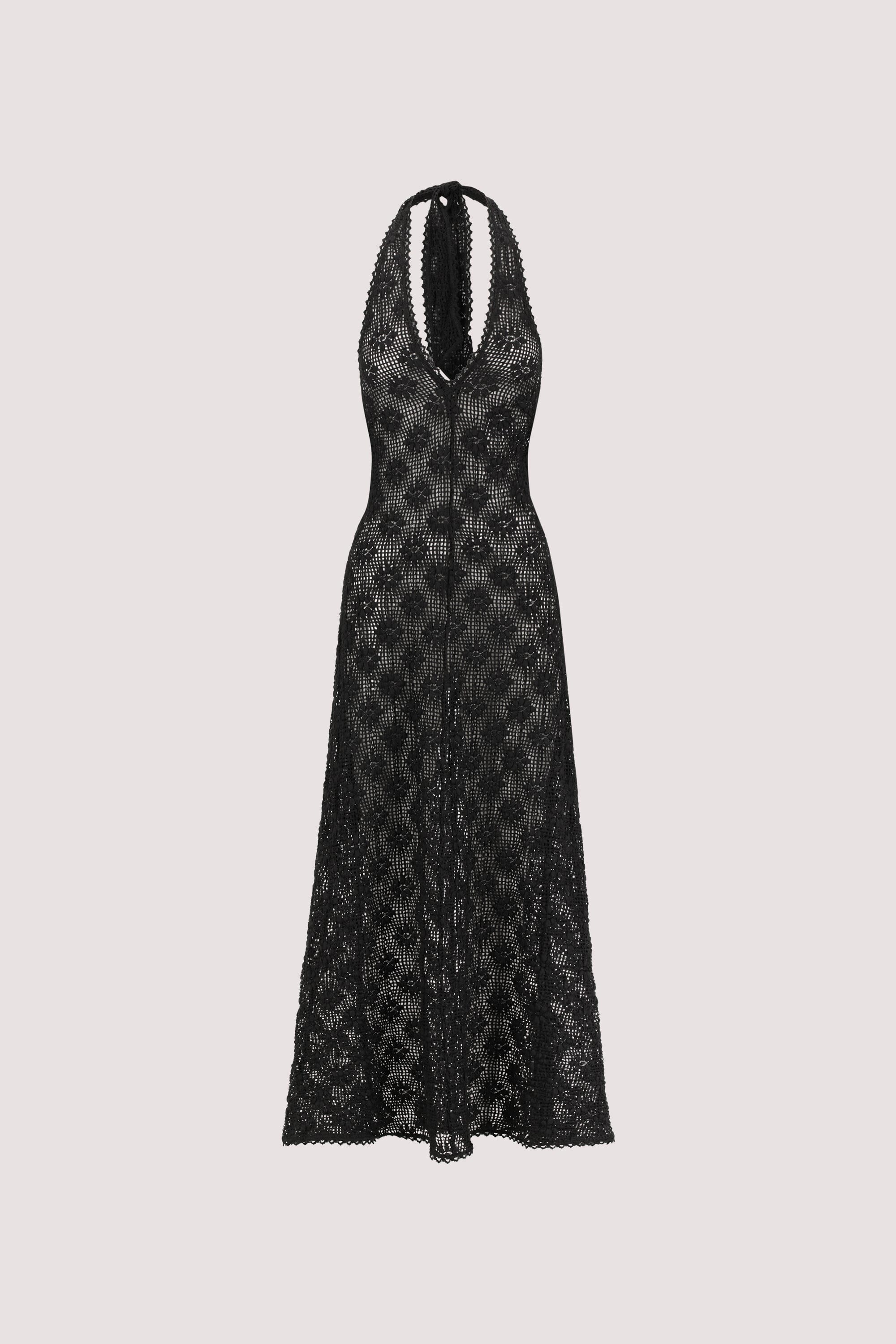 AGNES BLACK CROCHET HALTER MIDI DRESS