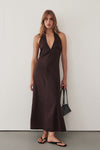 SKY BURNT CHOC LINEN MIDI DRESS