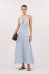 SKY DUSTY BLUE LINEN MIDI DRESS