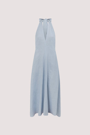 SKY DUSTY BLUE LINEN DRESS