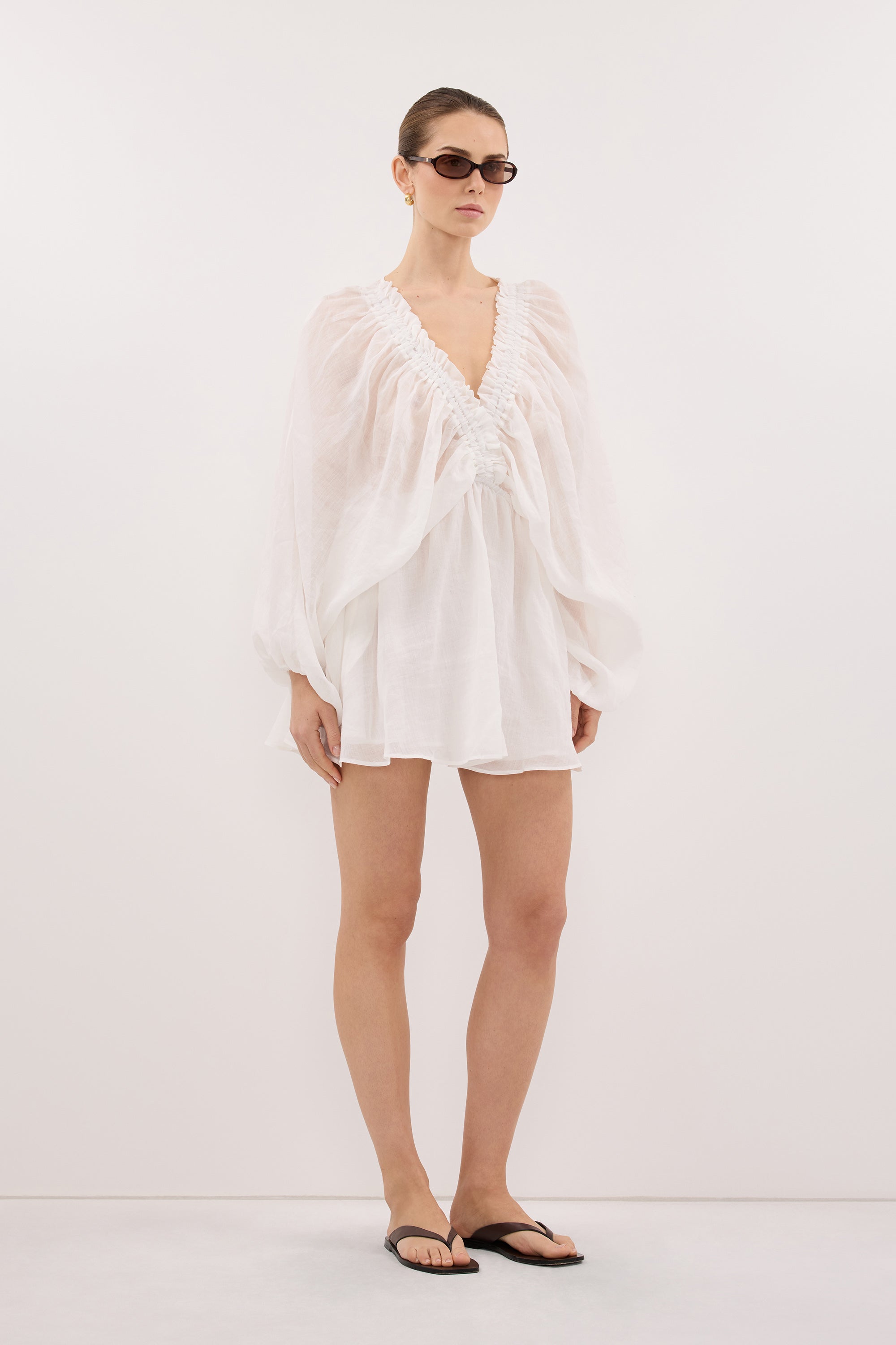 BRIELLE WHITE RAMIE MINI DRESS