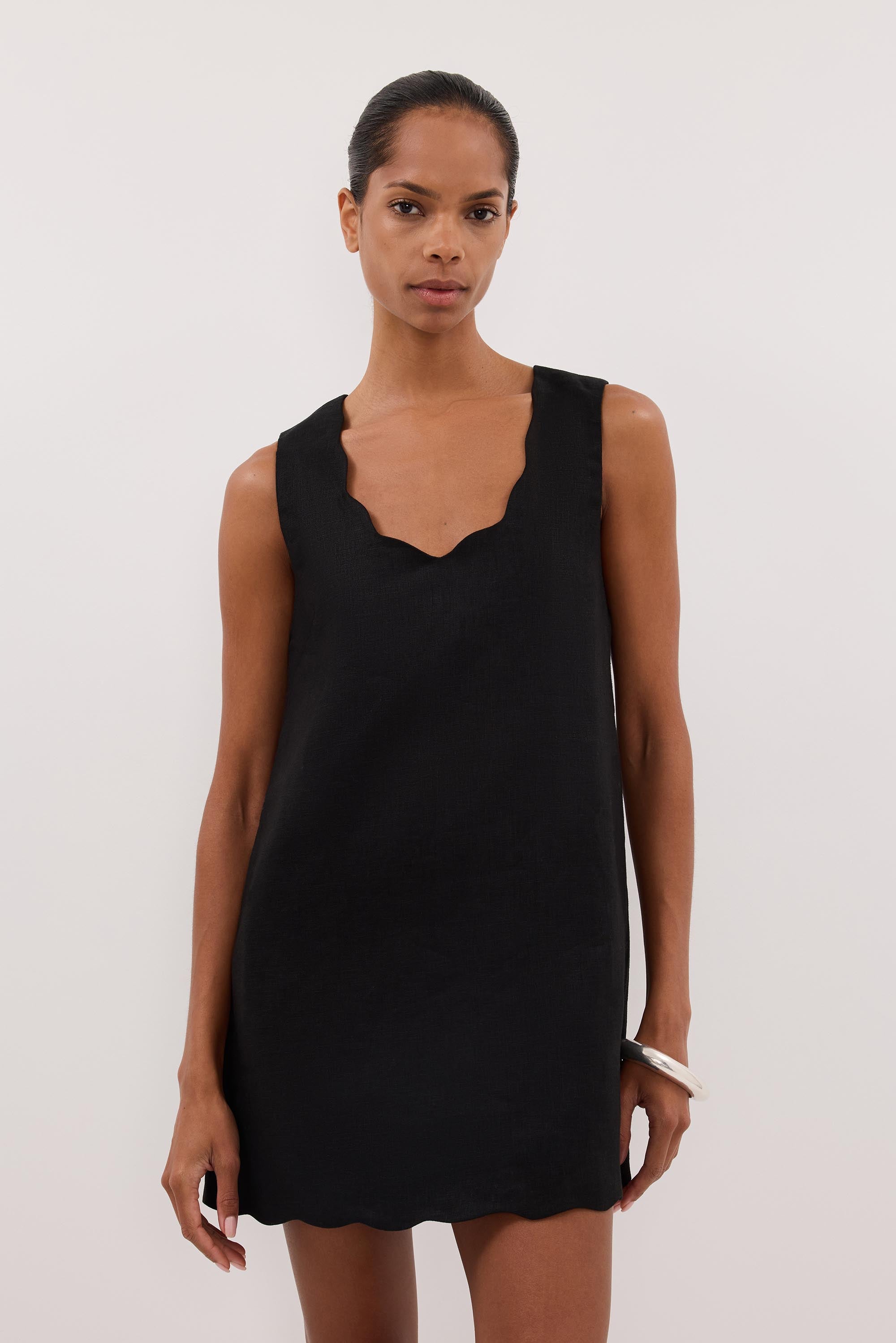 LELA BLACK SLEEVELESS LINEN MINI DRESS