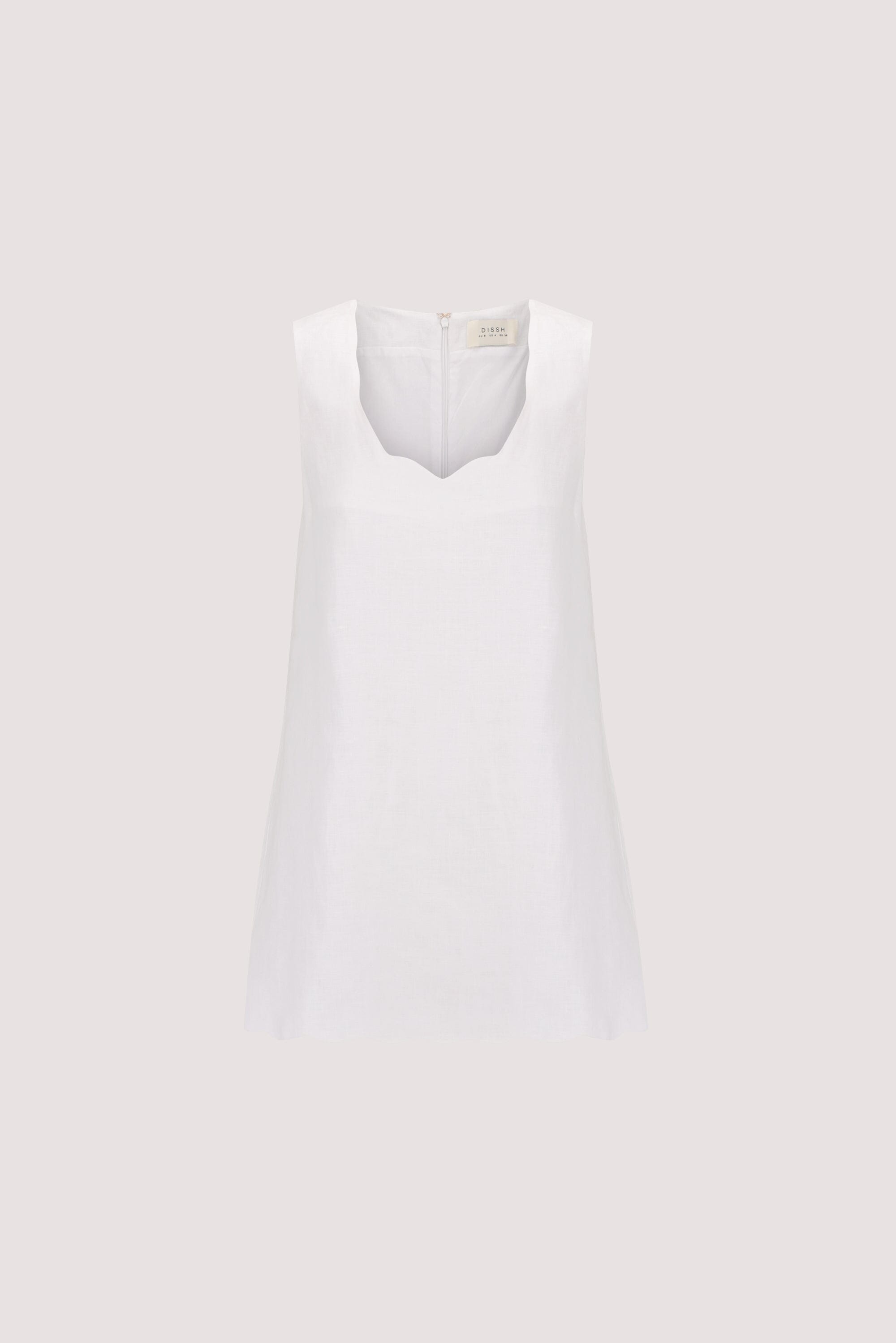 LELA WHITE SLEEVELESS LINEN MINI DRESS