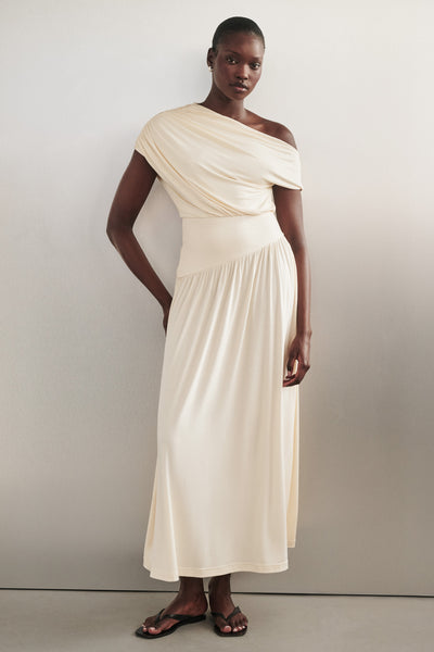 Ayen wearing ELSIE BUTTER MODAL ASYM MAXI DRESS