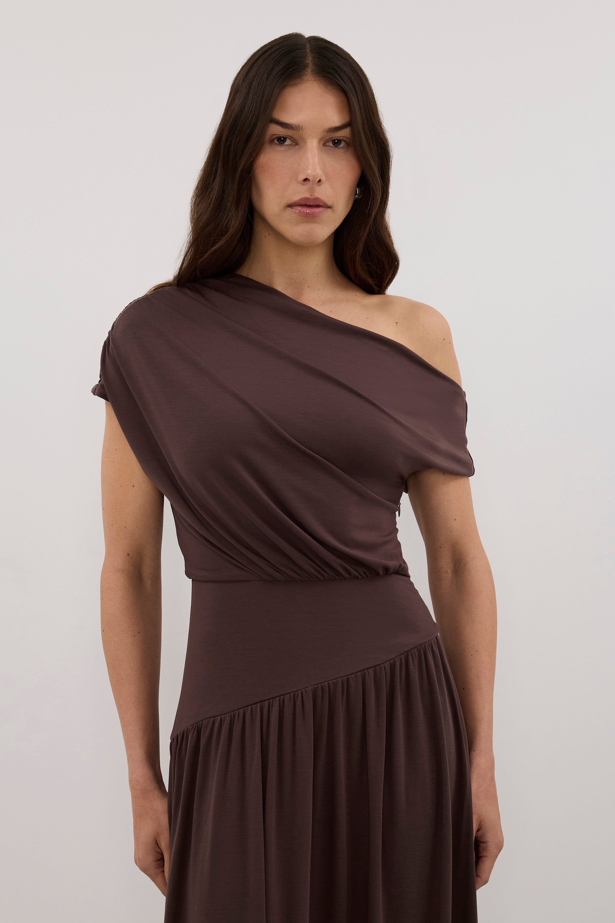 ELSIE CHOC MODAL ASYM MAXI DRESS