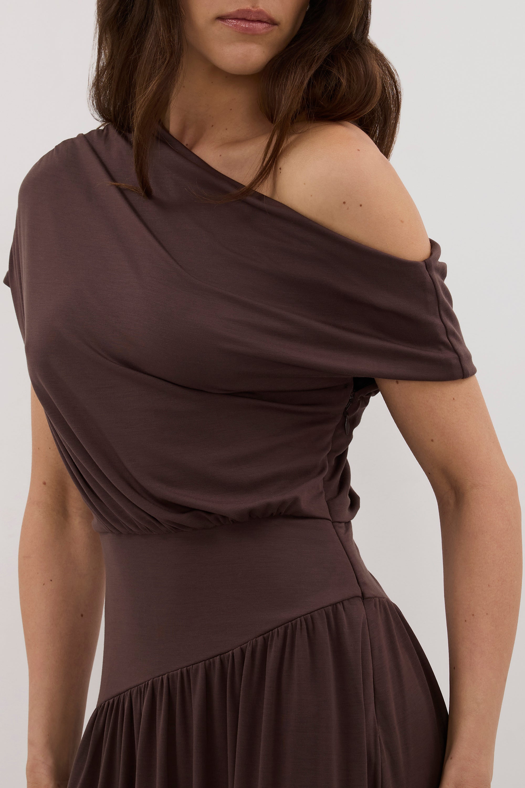 ELSIE CHOC MODAL ASYM MAXI DRESS