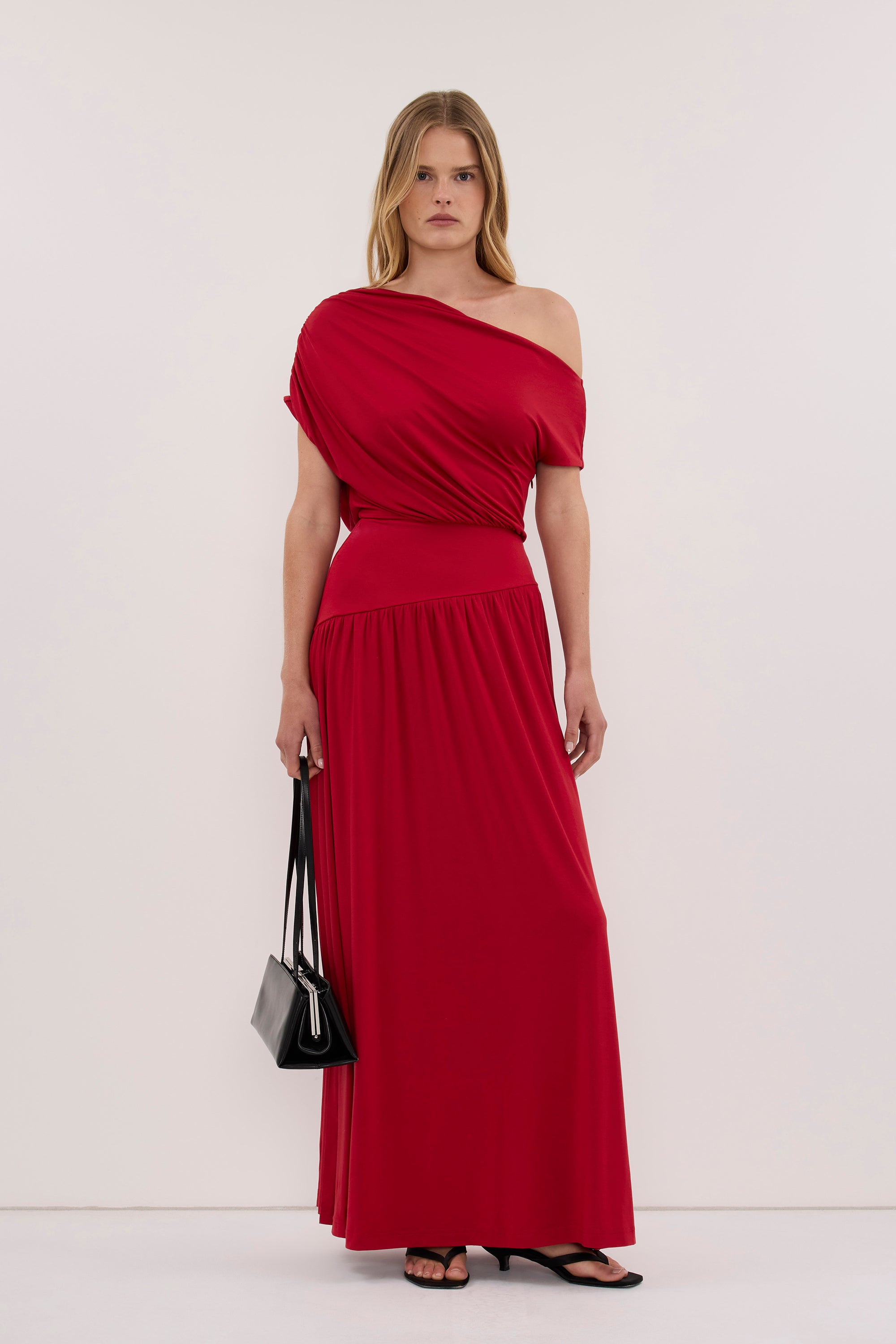 ELSIE RED MODAL ASYM MAXI DRESS