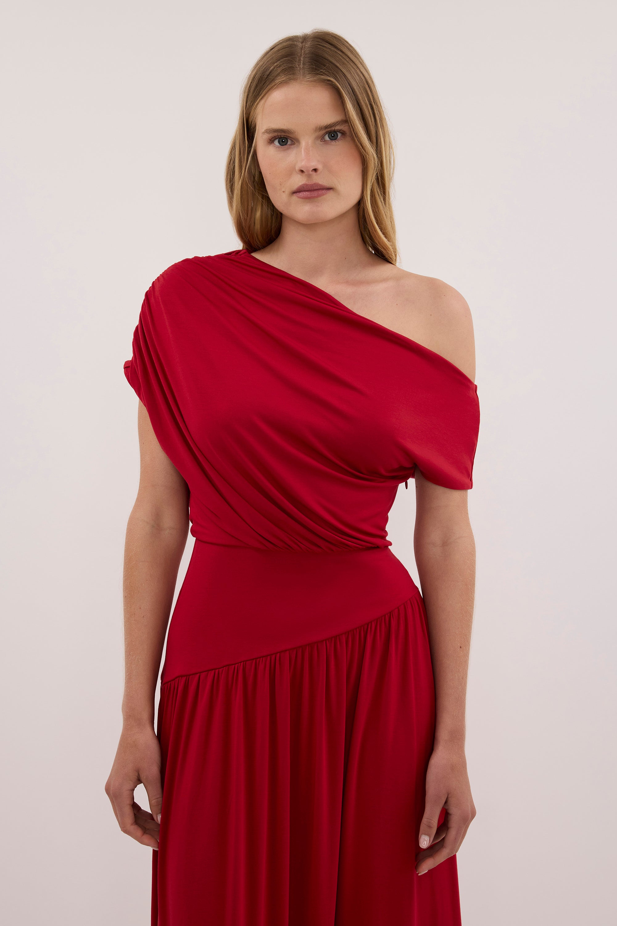 ELSIE RED MODAL ASYM MAXI DRESS