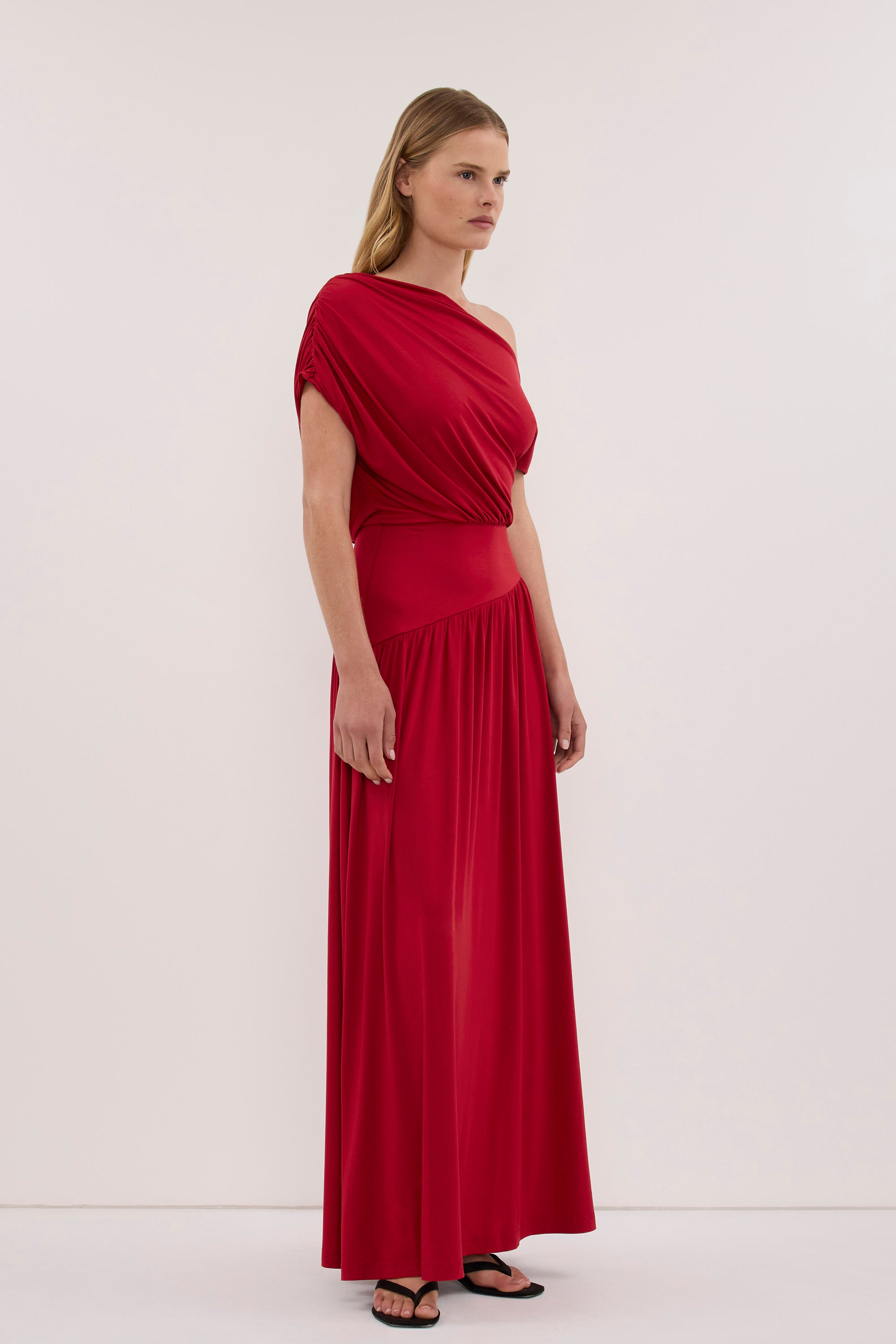 ELSIE RED MODAL ASYM MAXI DRESS