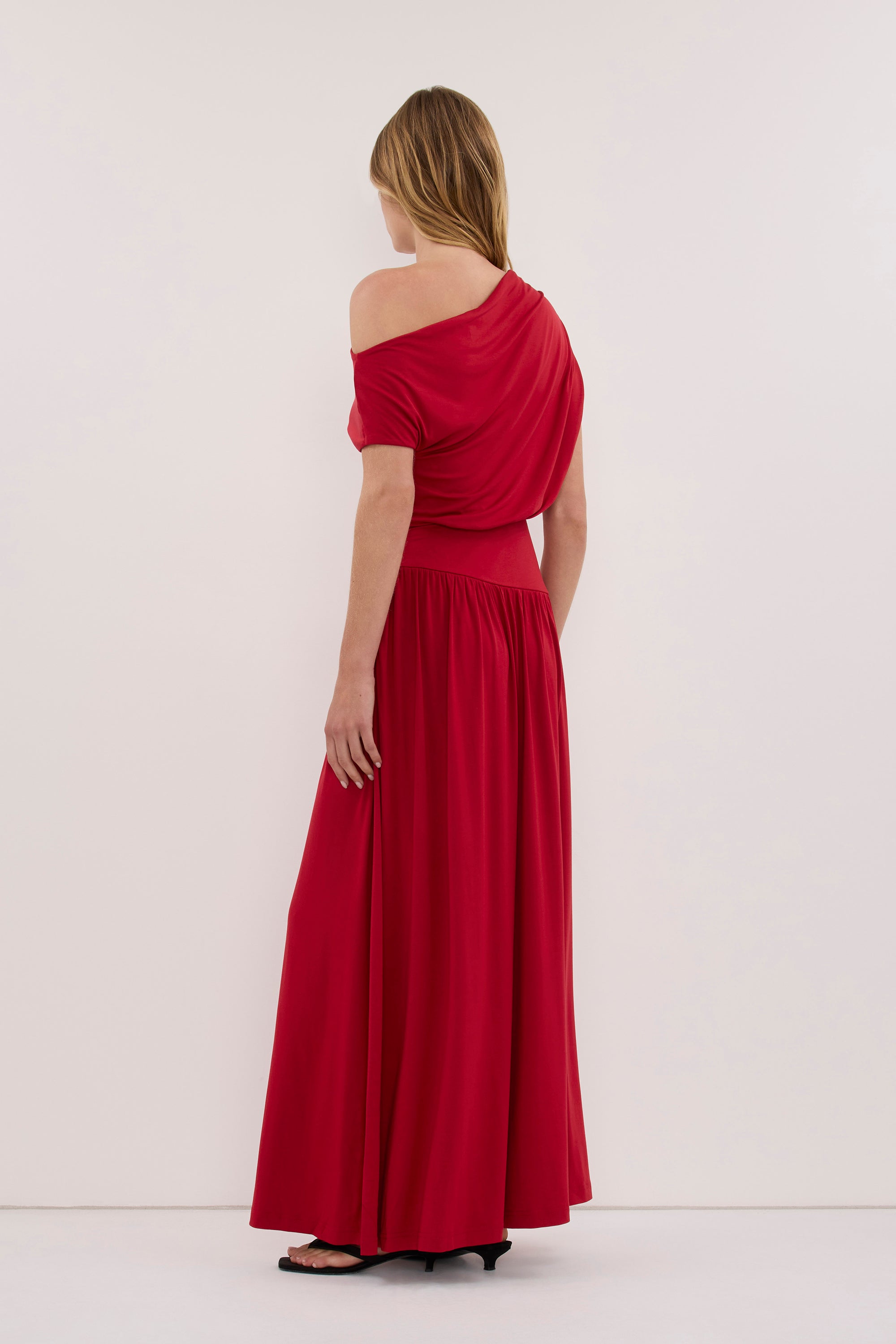 ELSIE RED MODAL ASYM MAXI DRESS